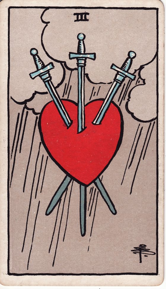 Três de Espadas — carta do tarô Rider-Waite