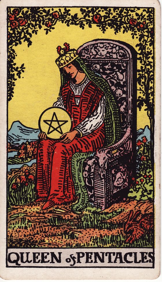 Rainha de Pentáculos — carta do tarô Rider-Waite