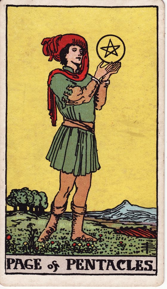 Valete de Pentáculos — carta do tarô Rider-Waite